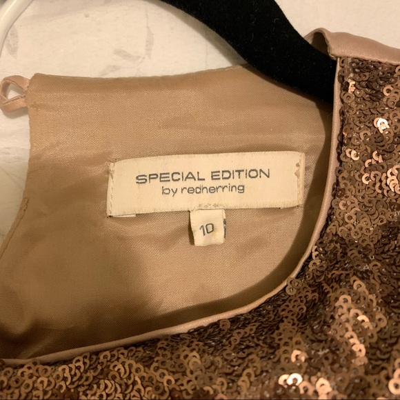 Satin sand colored skater dress with sequin collar - Picture 8 of 9